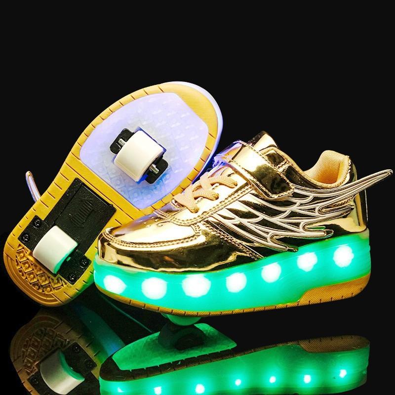 Double Wheel Led Roller Skates - Size 40 - Gold