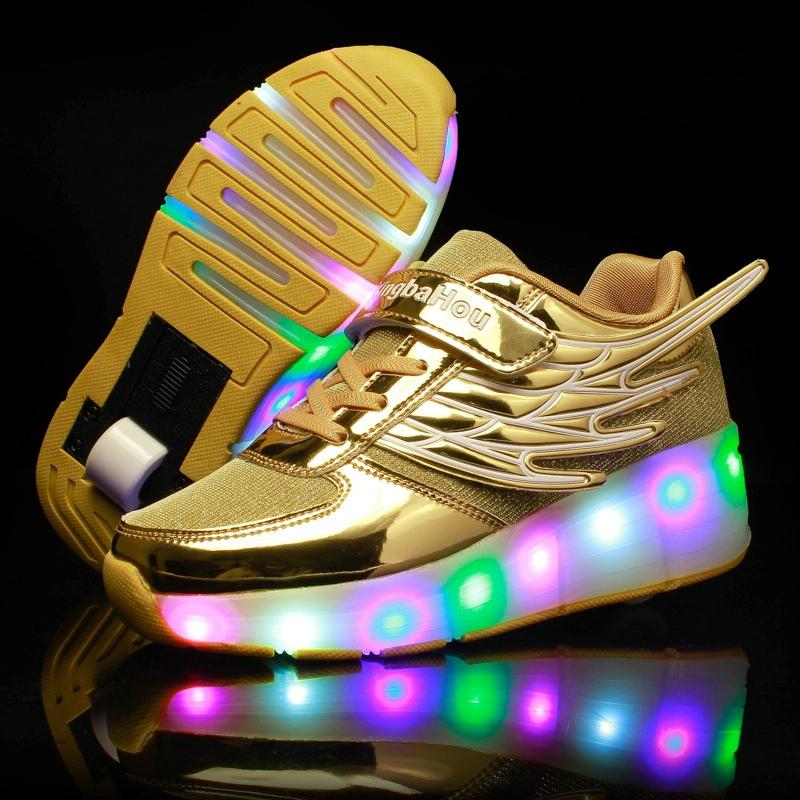 Mesh Surface Led Roller Skates - Single Wheel - Gold