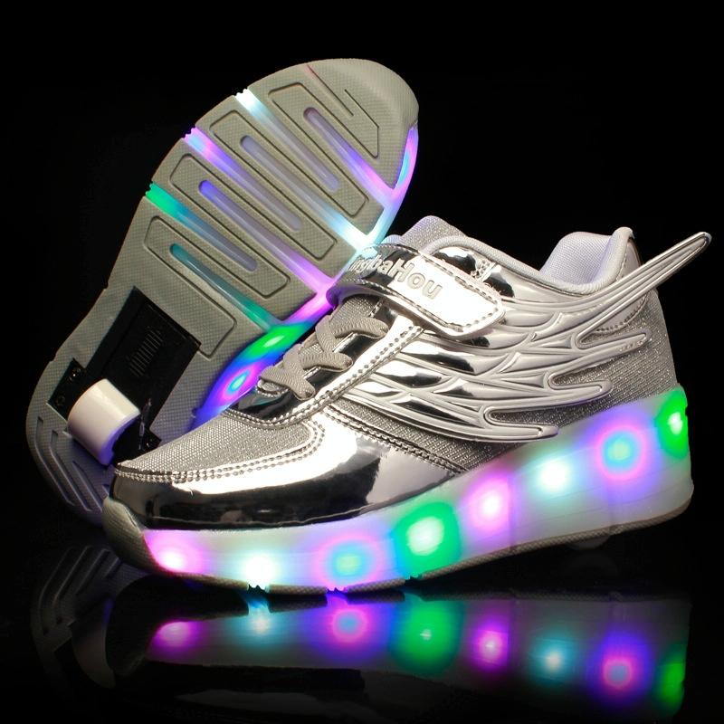 Mesh Surface Led Roller Skates - Single Wheel - Gold