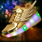 Mesh Surface Led Roller Skates - Single Wheel - Gold