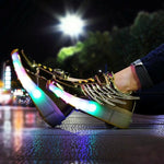Mesh Surface Led Roller Skates - Single Wheel - Gold