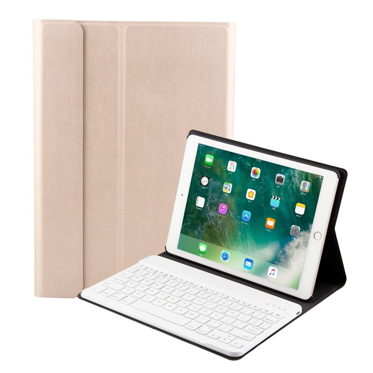 Bluetooth Keyboard & Leather Tablet Case For Ipad Air / Pro 9.7 - Three - Gear Angle Adjustment Magnetic Sleep Function - Abs Brushed Texture - Gold