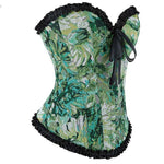 Ruffled Lace Trim Boned Corset Top Green Renaissance Christmas Lingerie - Xs