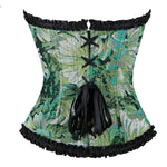 Ruffled Lace Trim Boned Corset Top Green Renaissance Christmas Lingerie - Xs