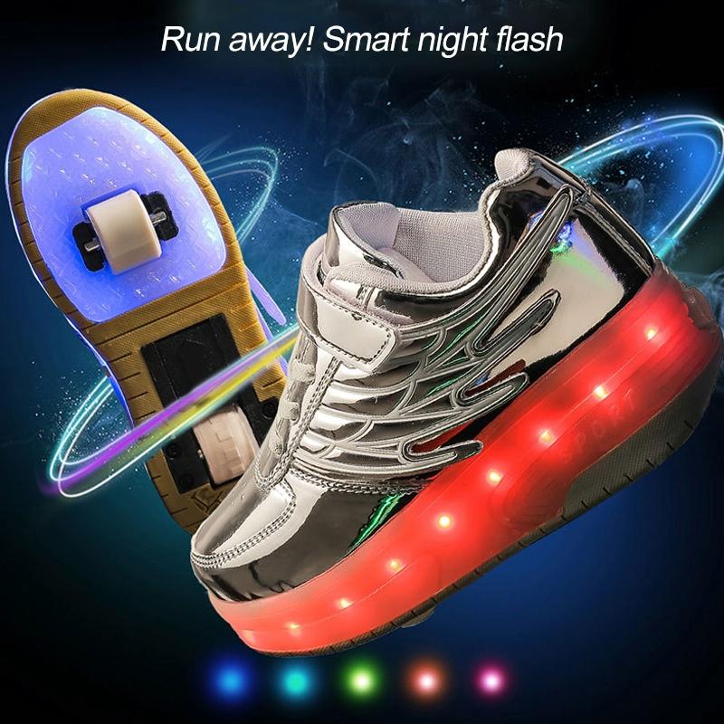 Double Wheel Led Roller Skates - Size 38 - Silver