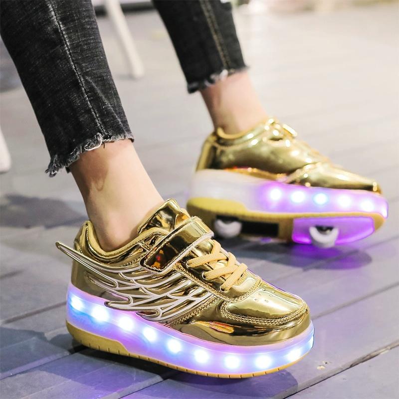 Double Wheel Led Roller Skates - Size 38 - Silver