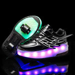 Double Wheel Led Roller Skates - Size 39 Wing Design - Silver