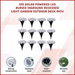 12x Solar Powered LED Buried Inground Recessed Light Garden Outdoor Deck Path