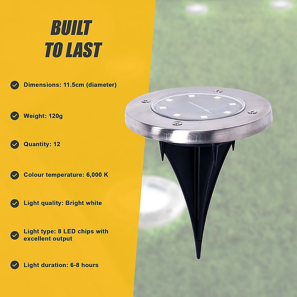 12x Solar Powered LED Buried Inground Recessed Light Garden Outdoor Deck Path