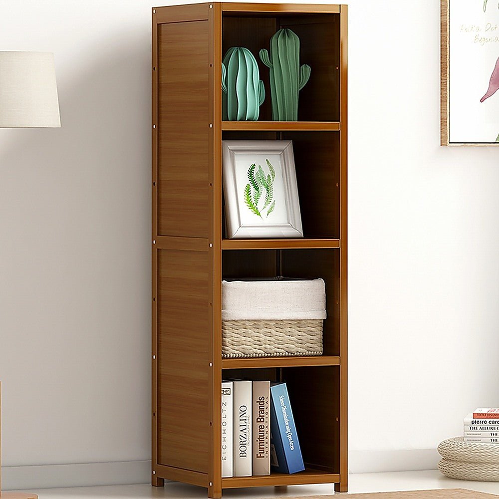 Bamboo 4 - Shelf Bookcase – Adjustable Display Storage Rack Stand for Living Room, Bedroom, Office or Home Organisation