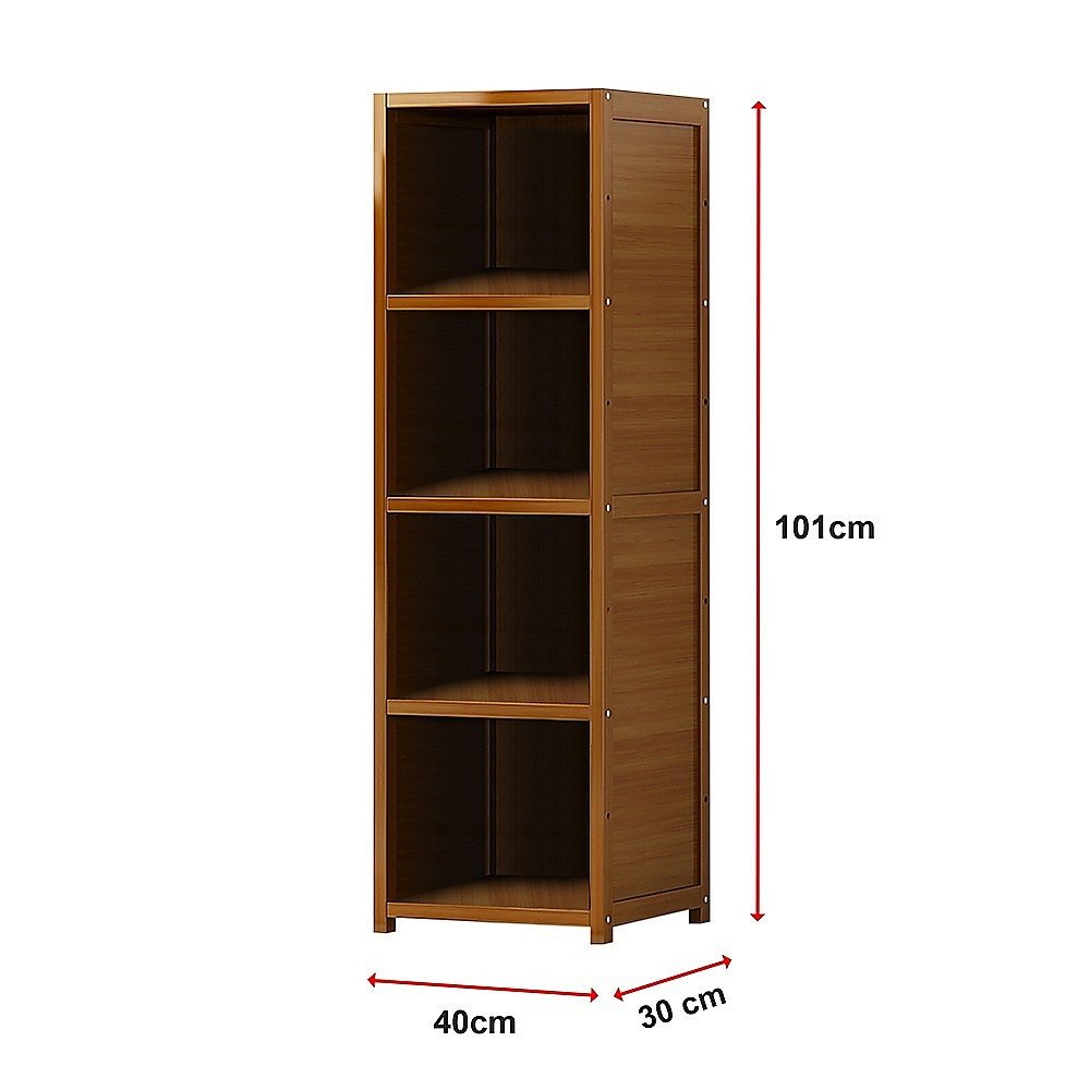 Bamboo 4 - Shelf Bookcase – Adjustable Display Storage Rack Stand for Living Room, Bedroom, Office or Home Organisation