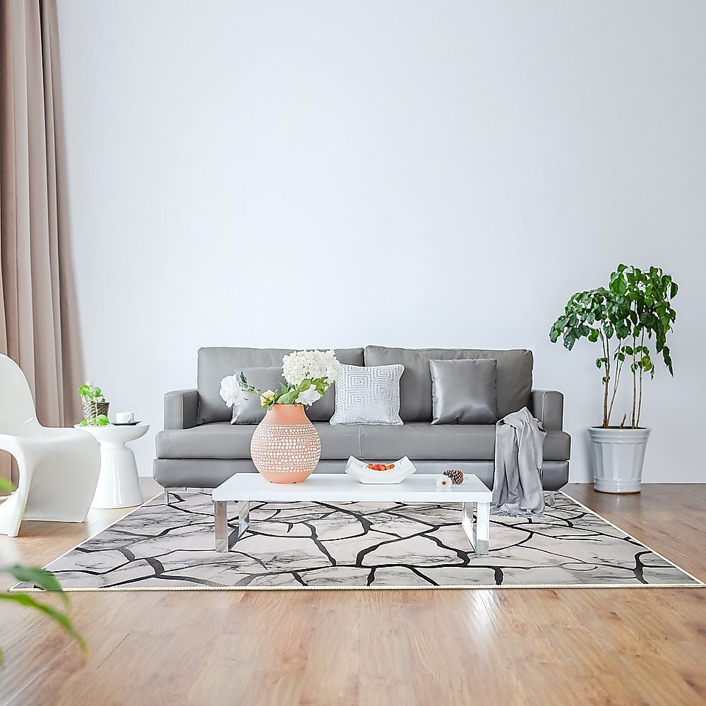 200x300cm Large Floor Gray Marble Rug – Modern Area Carpet for Bedroom, Living Room, Lounge or Home Décor Mat