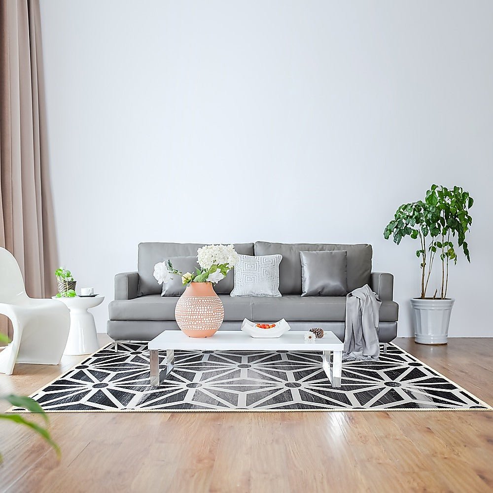 200x300cm Large Floor Black & White Geometric Rug – Modern Area Carpet for Bedroom, Living Room, Lounge or Home Décor Mat