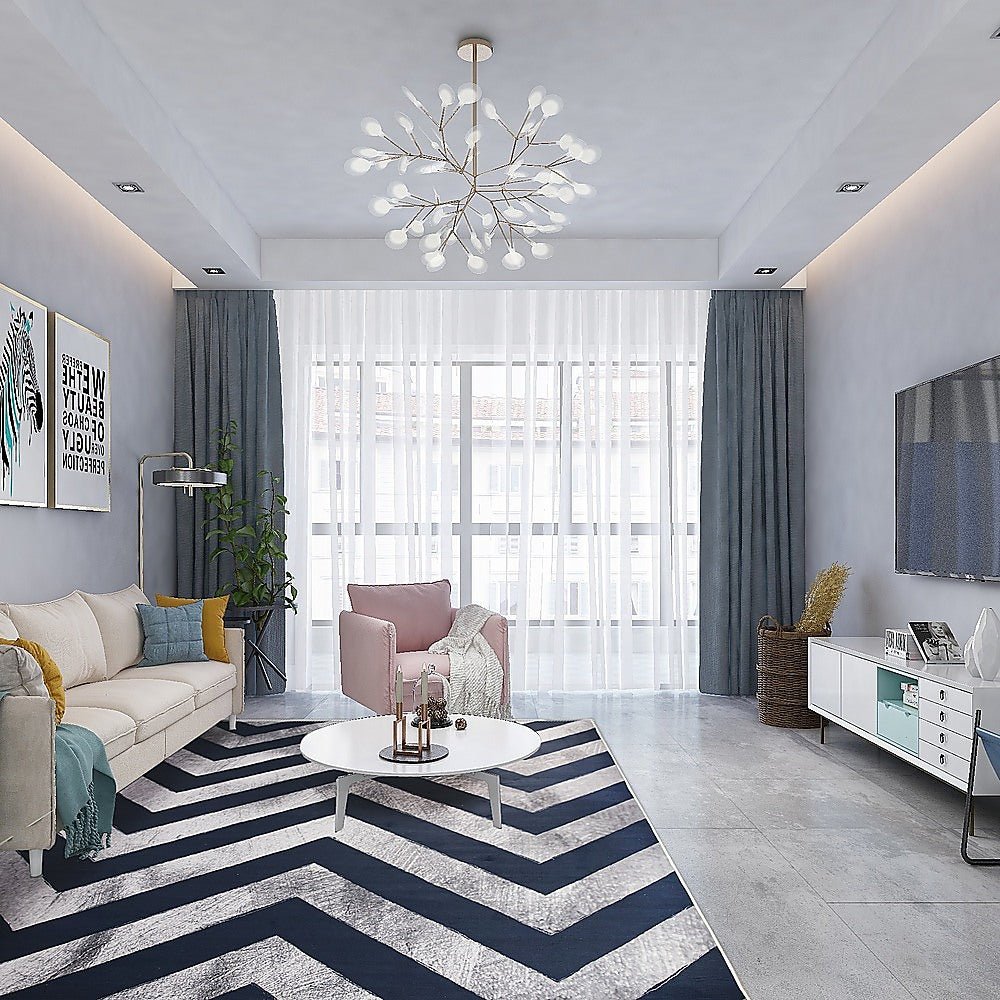 200x300cm Large Floor Blue Chevron Stripes Rug – Modern Area Carpet for Bedroom, Living Room, Lounge or Home Décor Mat