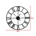 60cm Industrial Large Wall Clock, Round Metal Wall Clocks Roman Numerals Style