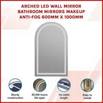 Arched LED Wall Mirror Bathroom Mirrors Makeup Anti - fog 600mm x 1000mm
