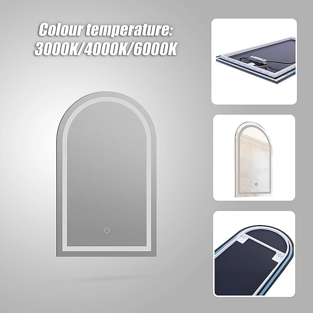 Arched LED Wall Mirror Bathroom Mirrors Makeup Anti - fog 600mm x 1000mm