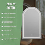 Arched LED Wall Mirror Bathroom Mirrors Makeup Anti - fog 600mm x 1000mm