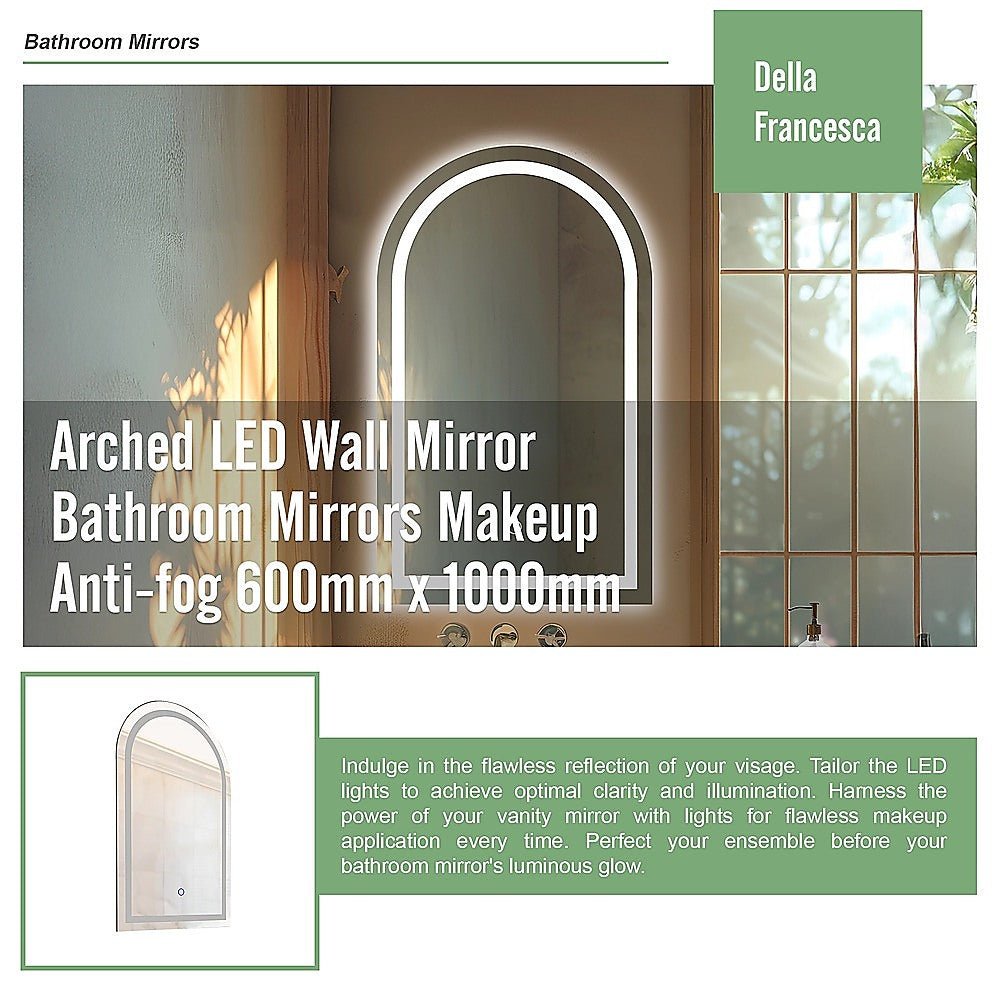 Arched LED Wall Mirror Bathroom Mirrors Makeup Anti - fog 600mm x 1000mm