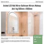 Arched LED Wall Mirror Bathroom Mirrors Makeup Anti - fog 600mm x 1000mm