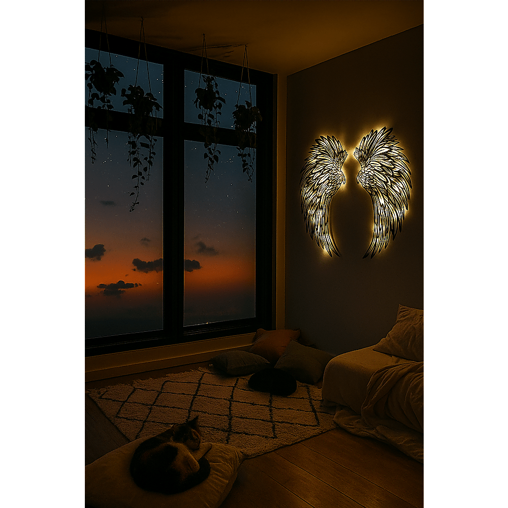 LED Angel Wing Metal Wall Art Wrought Iron Wings Sculpture Fairy Lights