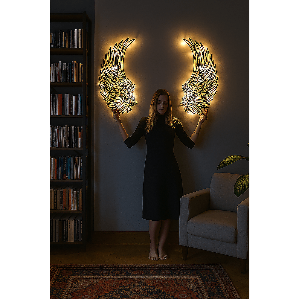 LED Angel Wing Metal Wall Art Wrought Iron Wings Sculpture Fairy Lights