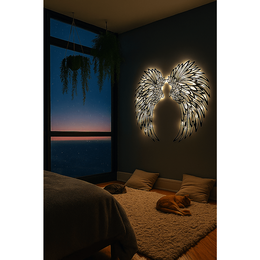 LED Angel Wing Metal Wall Art Wrought Iron Wings Sculpture Fairy Lights