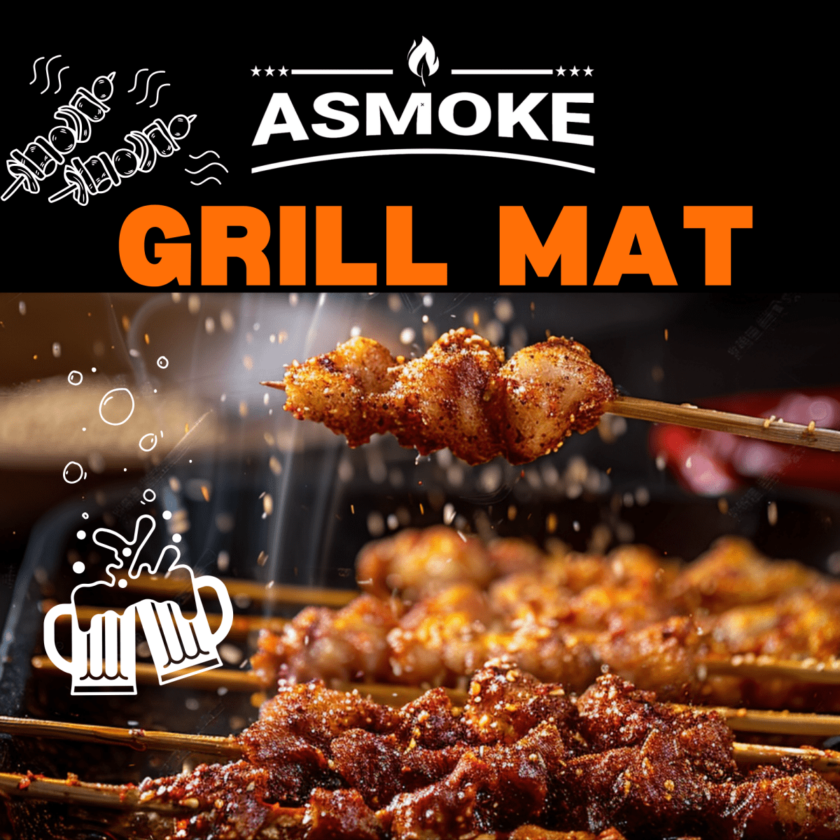 ASMOKE Premium Copper & Black BBQ Grill Mats (2 - Pack) - Non - Stick PTFE Coating, Cooking Mats| Reusable and Easy to Clean