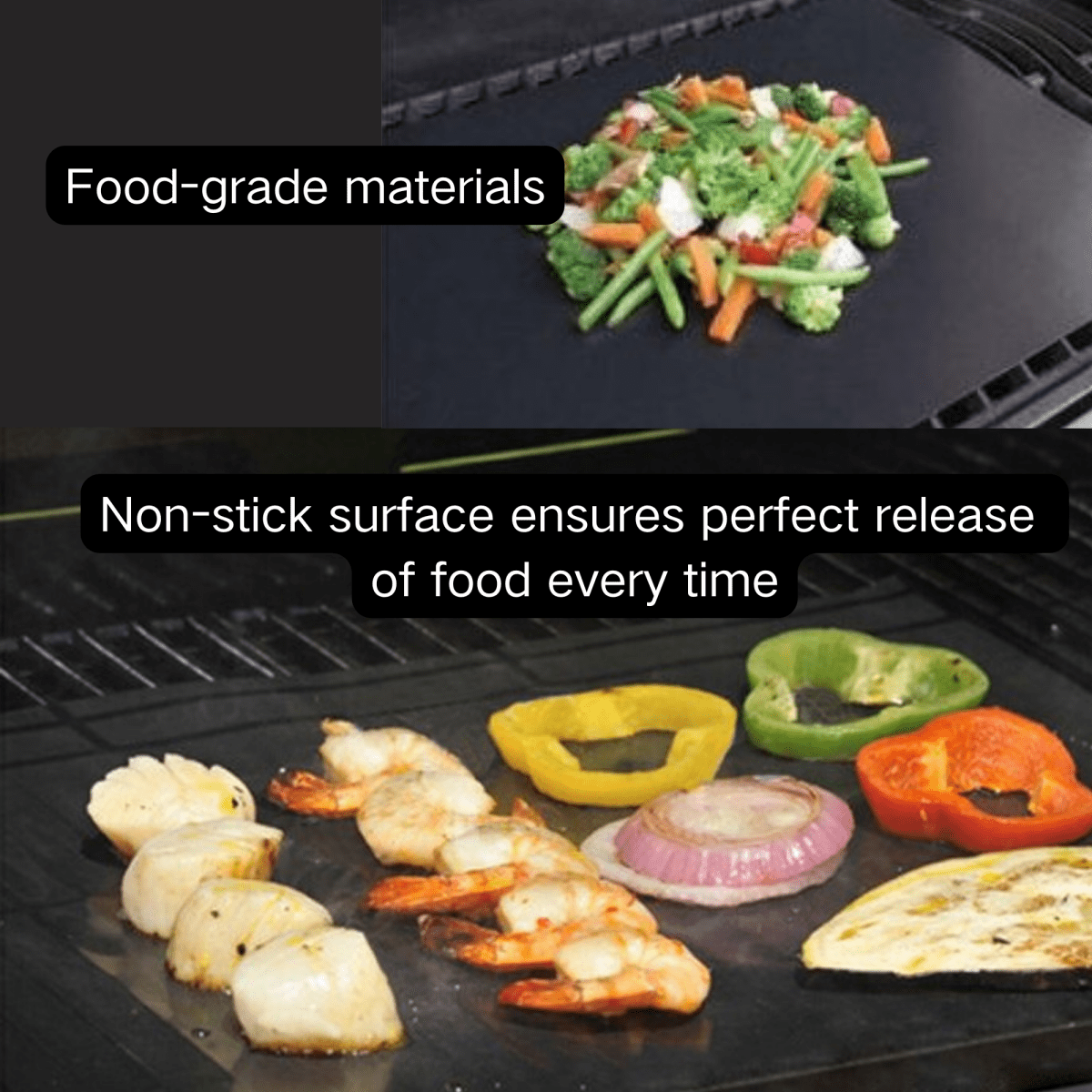 ASMOKE Premium Copper & Black BBQ Grill Mats (2 - Pack) - Non - Stick PTFE Coating, Cooking Mats| Reusable and Easy to Clean