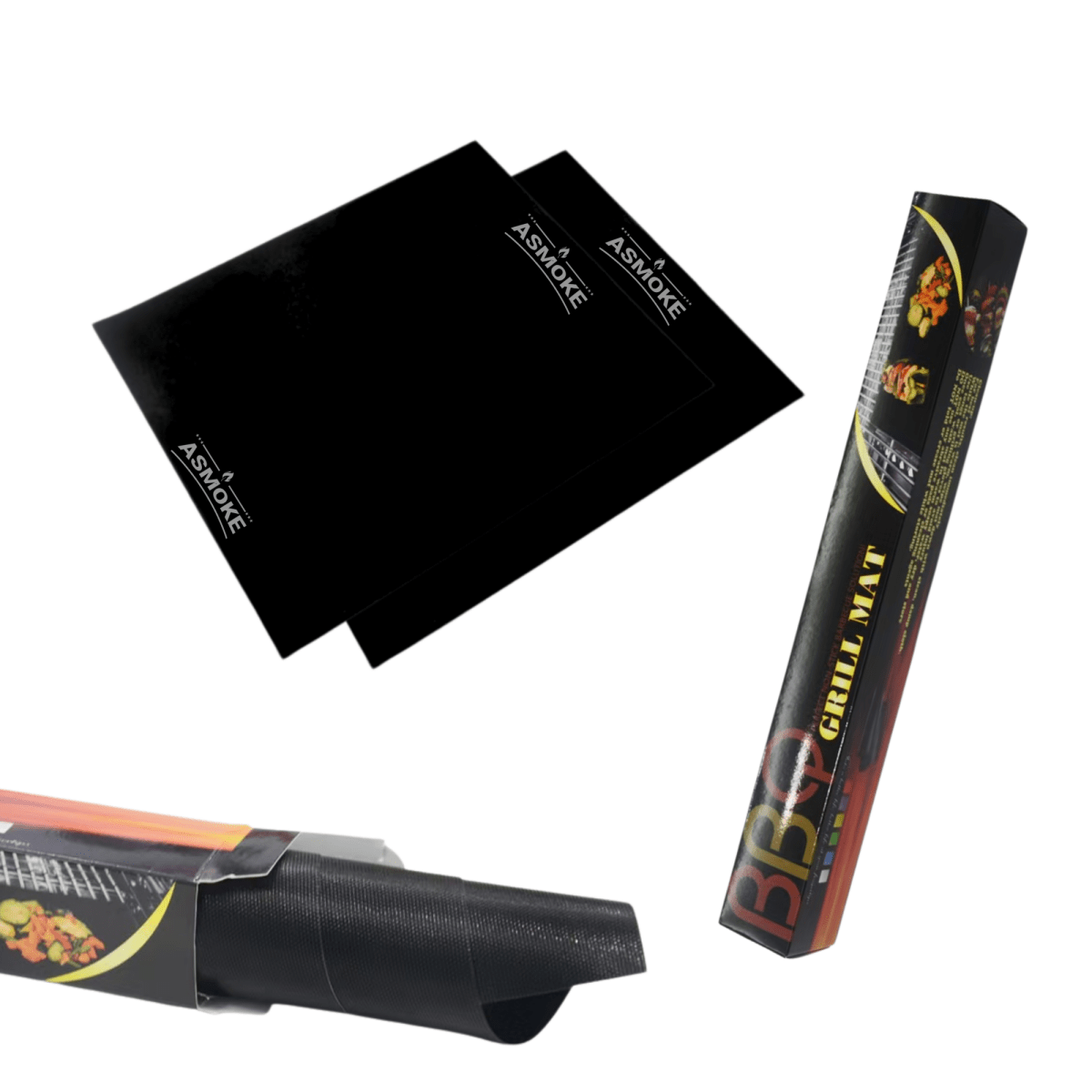 ASMOKE Premium Copper & Black BBQ Grill Mats (2 - Pack) - Non - Stick PTFE Coating, Cooking Mats| Reusable and Easy to Clean