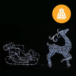 Solar LED Acrylic Sleigh with Reindeer White