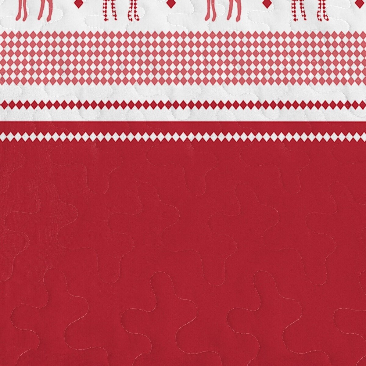 Joyful Red & white Reindeer Christmas Queen Bedspread Set
