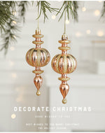 Set of 10 Christmas Ornaments - Gold & Rose Gold Holiday Tree Decorations