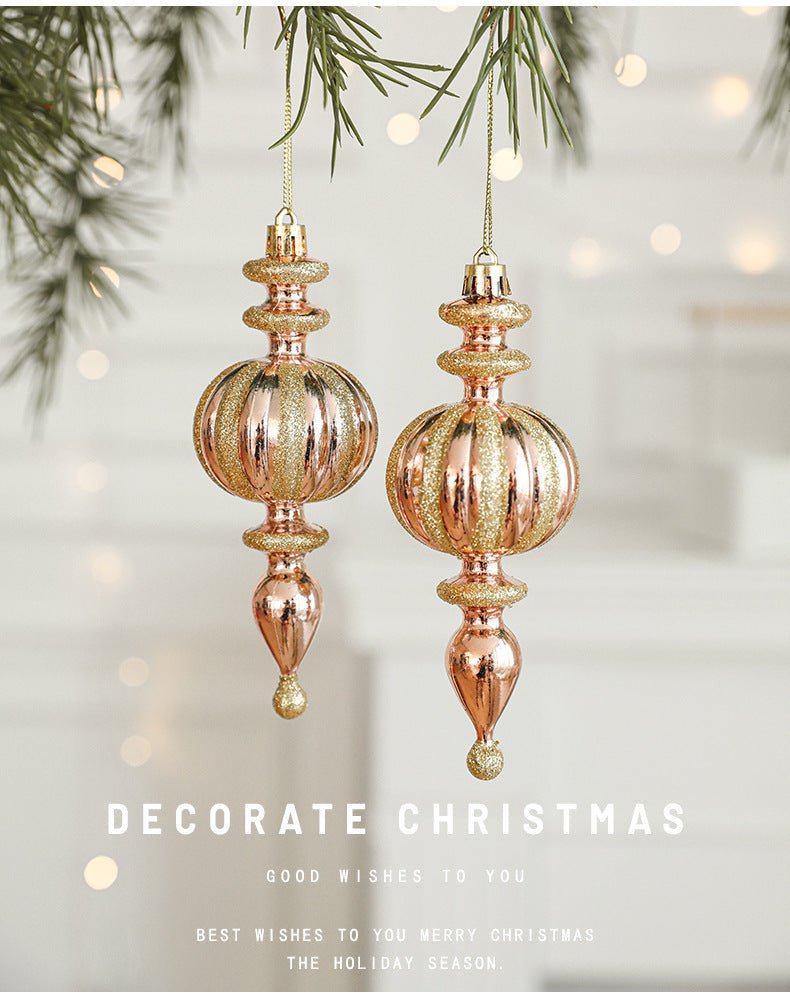 Set of 10 Christmas Ornaments - Gold & Rose Gold Holiday Tree Decorations