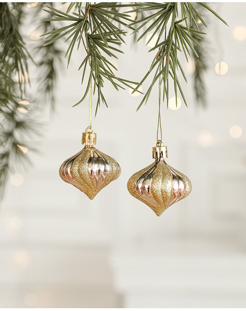 Set of 10 Christmas Ornaments - Gold & Rose Gold Holiday Tree Decorations