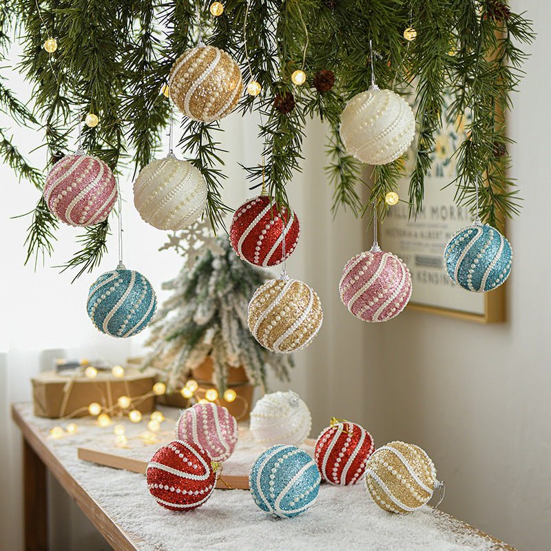 Glittery Christmas Baubles , Pearl - Accented Holiday Ornaments in Assorted Colors, 2 Sets Total(5 Colors Per Set)