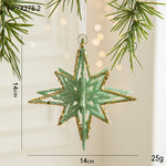 Green Glitter 3D Star Ornament with Gold Accents - Hanging Christmas Decoration 5 pieces