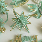 Green Glitter 3D Star Ornament with Gold Accents - Hanging Christmas Decoration 5 pieces