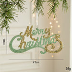 Green and Gold Glitter Merry Christmas Hanging Ornament - Festive Holiday Decoration 5 pieces