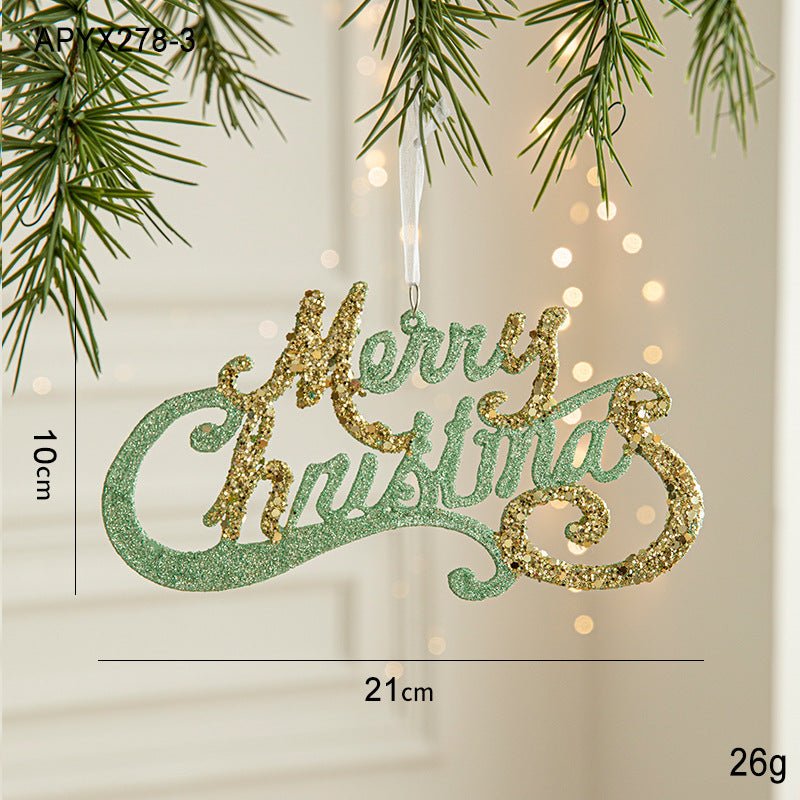 Green and Gold Glitter Merry Christmas Hanging Ornament - Festive Holiday Decoration 5 pieces