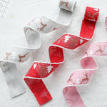 Christmas - Themed Decorative Wired Ribbon Burlap– Reindeer and Tree Print Rolled Fabric Set ,Diameter 6.8 cm, length 2 cm (two set, 6 pieces in total)