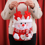 Set of 3 Christmas Fabric Gift Tote Bags – Santa, Snowman, and Reindeer Design