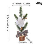 Mini Rustic Christmas Tree Decoration – 9.84 Inches Tall with Cotton and Plaid Bow Accents (4 trees)