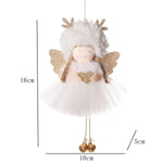 Gold and White Angel Ornament with Bells and Glitter Wings - Christmas Hanging Decoration 16*10*5cm White colour (5 pieces)