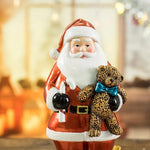 Santa Claus Figurine with Bear - 18cm Festive Resin Christmas Decoration