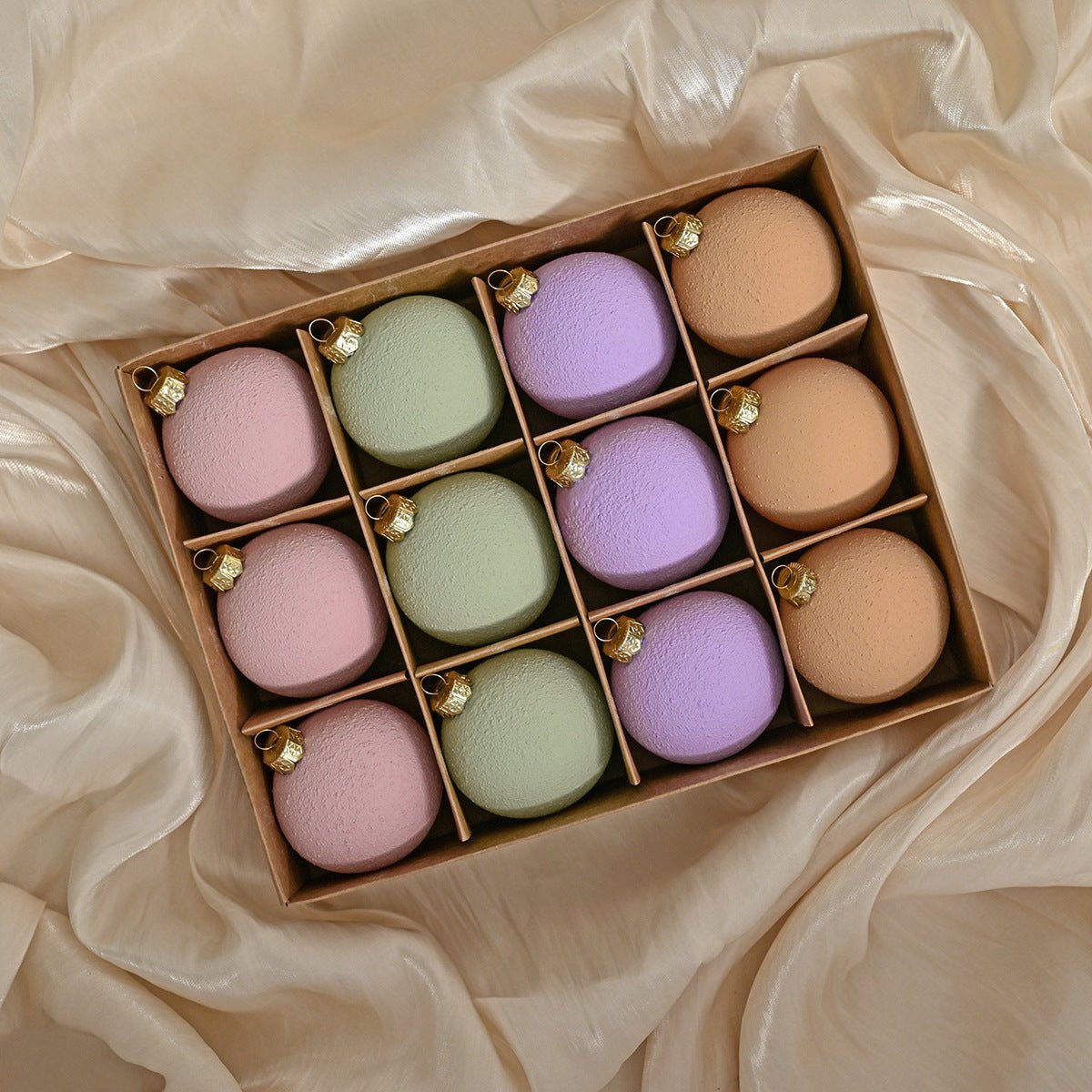 Set of 12 Matte Christmas Ornaments - Pastel Colored Shatterproof Baubles for Holiday Decor (6 cm)