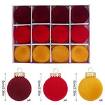 12 - Piece Velvet Christmas Ornament Set - Classic Wine Red, Red, and Yellow Baubles for Holiday Tree Decoration (6cm)