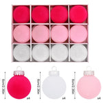 12 - Piece Velvet Christmas Ornament Set - Classic Red, Pink, and White Baubles for Holiday Tree Decoration (6cm)