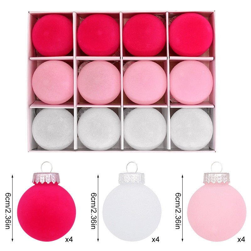 12 - Piece Velvet Christmas Ornament Set - Classic Red, Pink, and White Baubles for Holiday Tree Decoration (6cm)