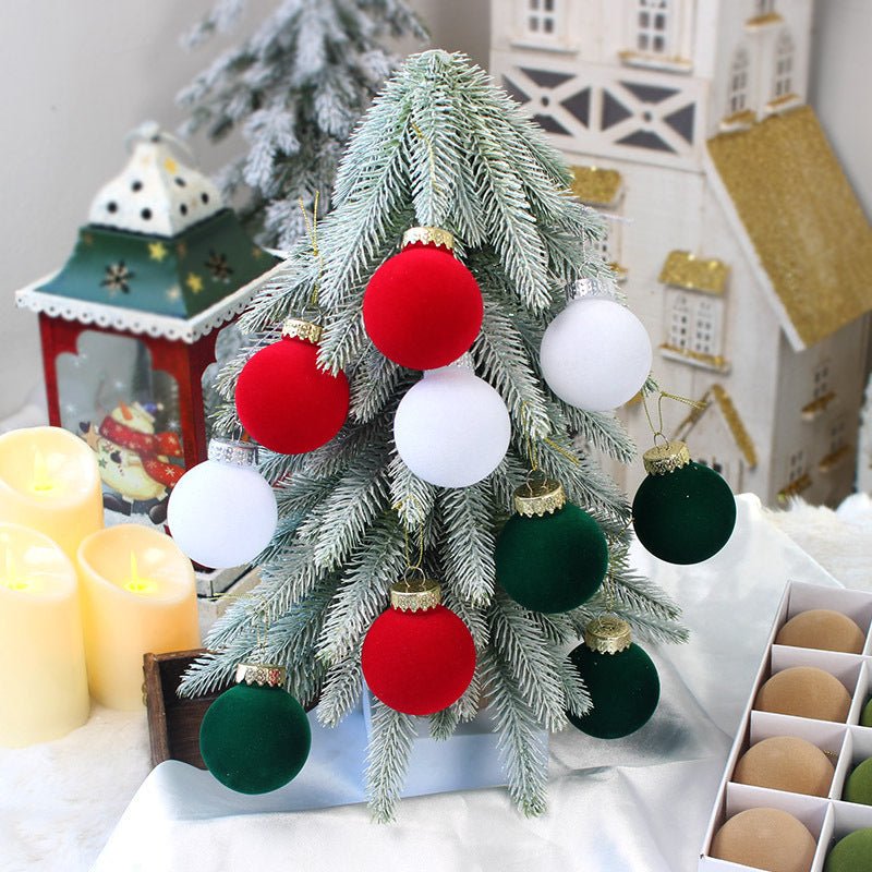 12 - Piece Velvet Christmas Ornament Set - Classic Red, Pink, and White Baubles for Holiday Tree Decoration (6cm)